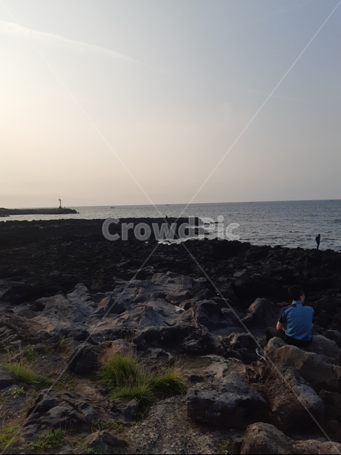 제주도,저녁,바다,돌,해변