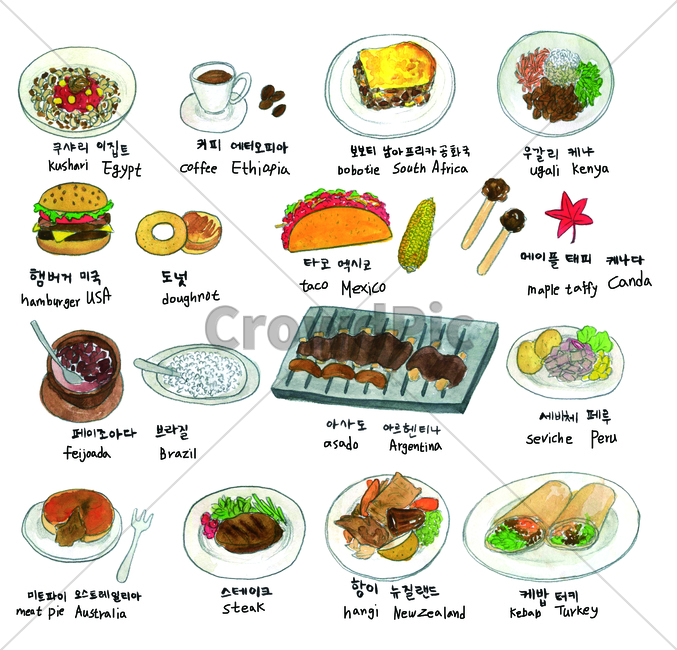 container,teacup,steak,corn,plate,bowl,doughnut,meatpie,handdrawing,kitchentoolscup,paint painting,corner,pasta,donut,meat pie,glass,cooking utensils,hand drawing,basin,koreafood,tumbler,maize,food,taco,watercolor,dish,kebab,mug,cup,glass cup