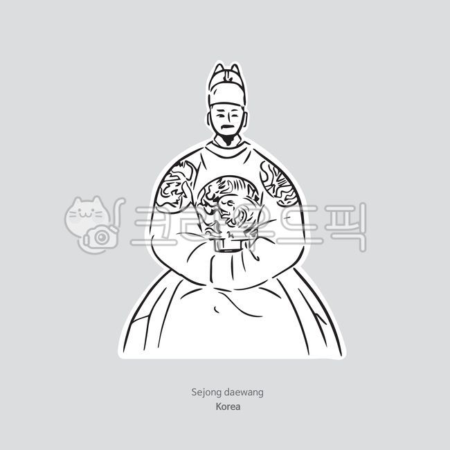 세종대왕,세종대왕일러스트,한글날,왕,세종,조선왕조,대한민국,라인일러스트,조선시대,세종대왕스티커