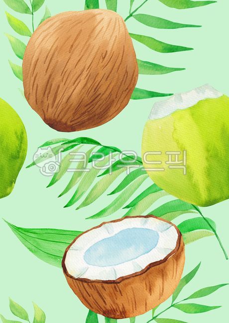 summer plants,palm,drawing,season,drawn,seamless,handwork,hand drawing,coconut,tropical leaves,watercolor,background,plant,palm leaves,tropical plants,Watercolor,fruit,pattern,summer,hand,nature,texture,continuity,continuous pattern,leaf,food,tropical,pai