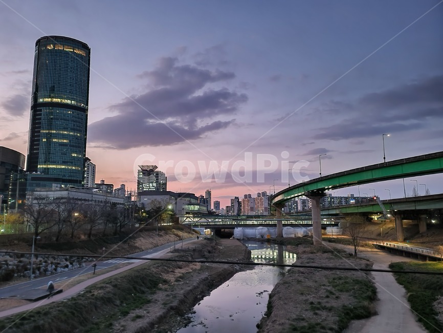 신도림,신도림역,노을,sunset,도림천,하천,road,도로