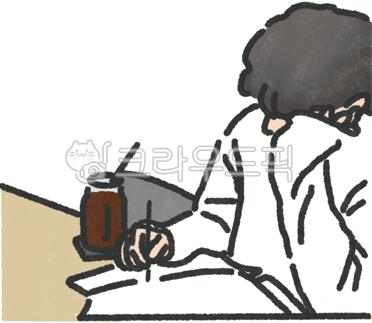 사람,남자,직장인,사무실,커피,음료,휴식,일러스트,캐릭터,편안한,따뜻한,여유,아침,업무,책상,집중,생각,회의,독서