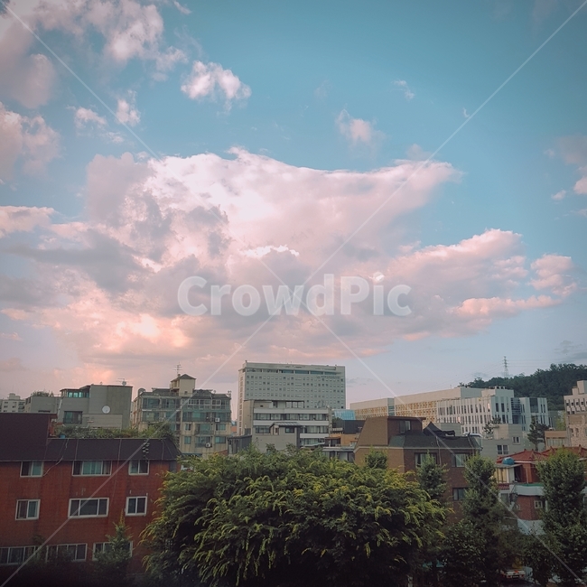 하늘,건물,저녁,노을,구름