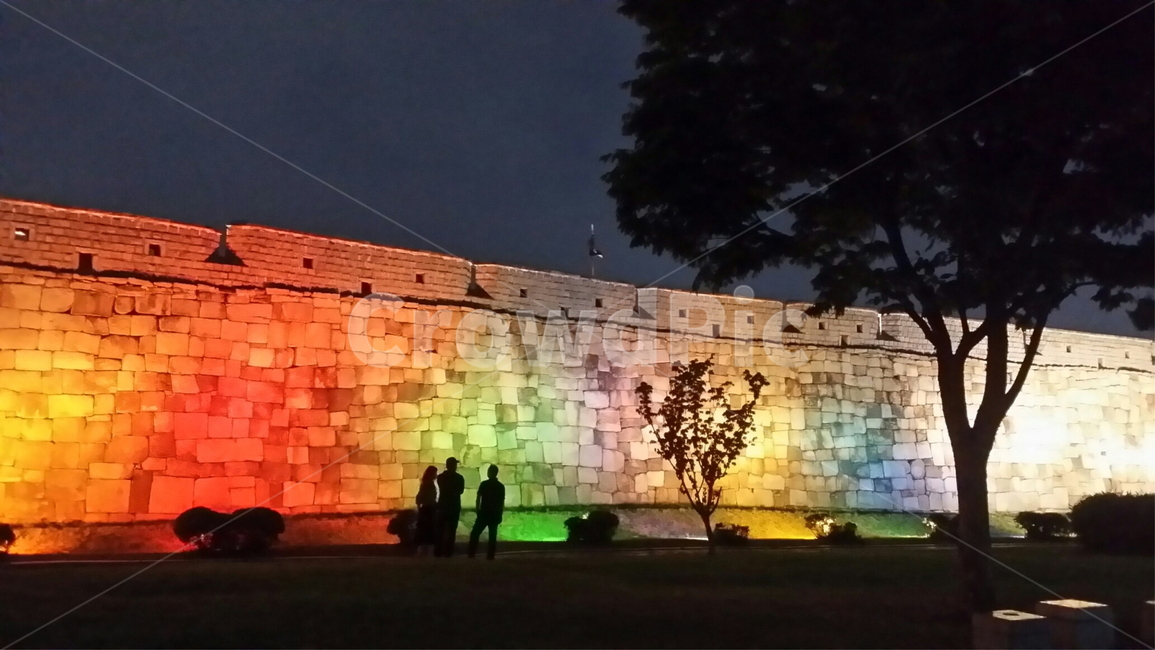 person,사람,human,인간,wall,벽,수원,화성,밤야경,나무,분위기