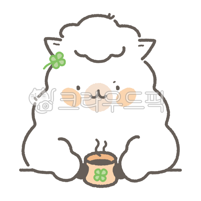 알파카,알카파캐릭터,귀여운,사랑스러운,캐릭터,겨울,알쑨이,커피마시는,동물,동물캐릭터,동물아이콘,동물이모티콘,동물스티커,ㅇ알파카스티커,네잎클로버,행운,클로버,그림,손그림