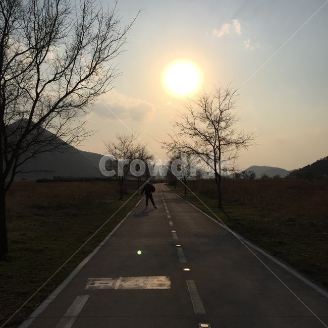도로,사람,노을,길,석양