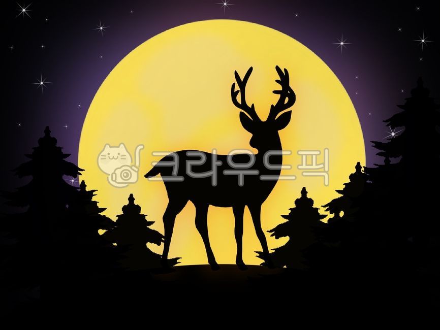 달,사슴,밤하늘,야경,일러스트배경,숲속,동물,animal,그래픽,일러스트레이션,graphic,illustration