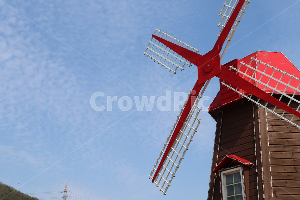 풍차,빨간풍차,푸른하늘,windmill,고적운,건축물,건물외관,exterior,building,structure,architecture,construction