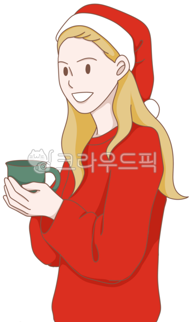산타모자,머그잔,mug,santa,빨간스웨터,여성,여자,female,redsweater