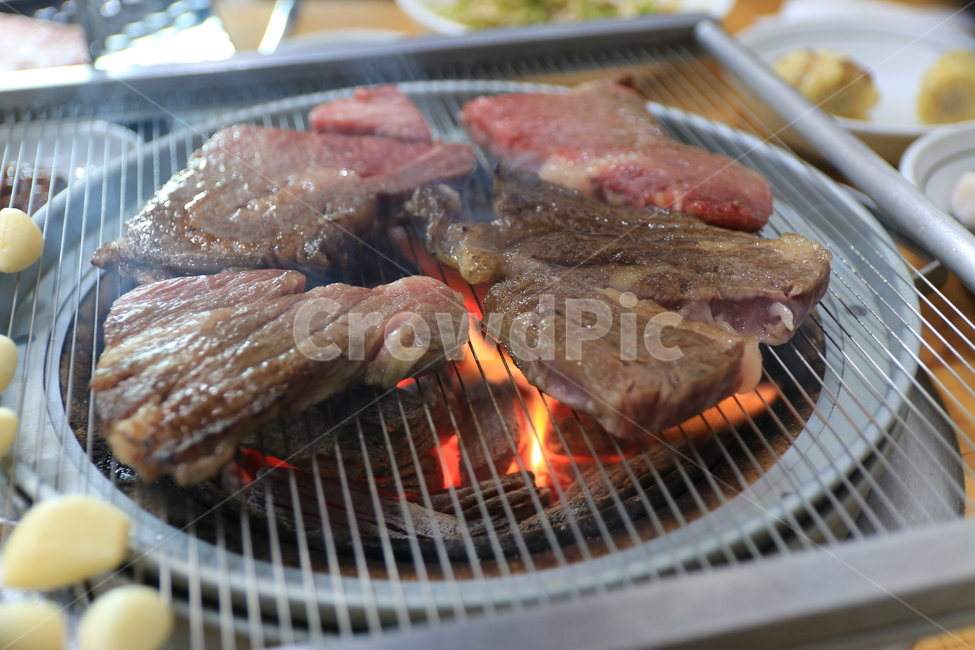 숯불,마늘,소고기,불,구이,소