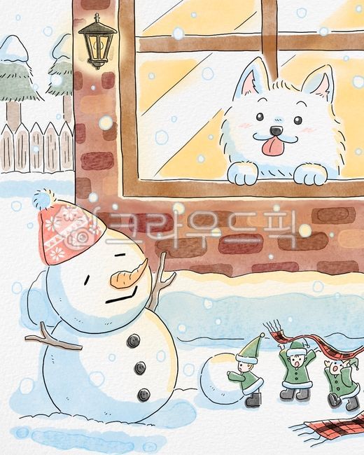 snow,눈,winter,겨울,강아지,일러스트,겨울일러스트,눈사람,그림
