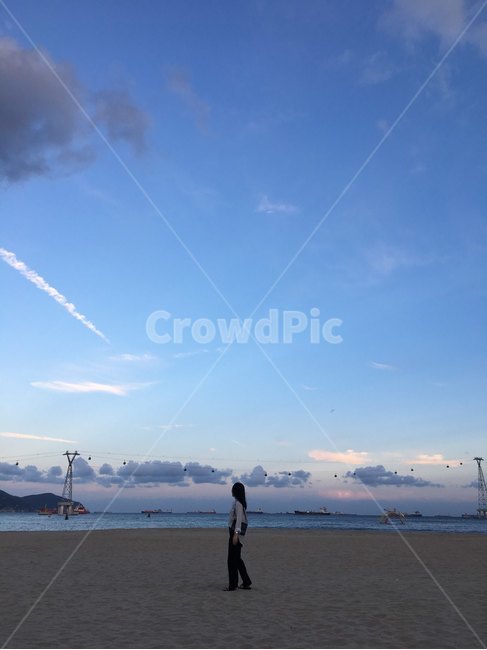 바다,노을,부산,하늘,모래사장
