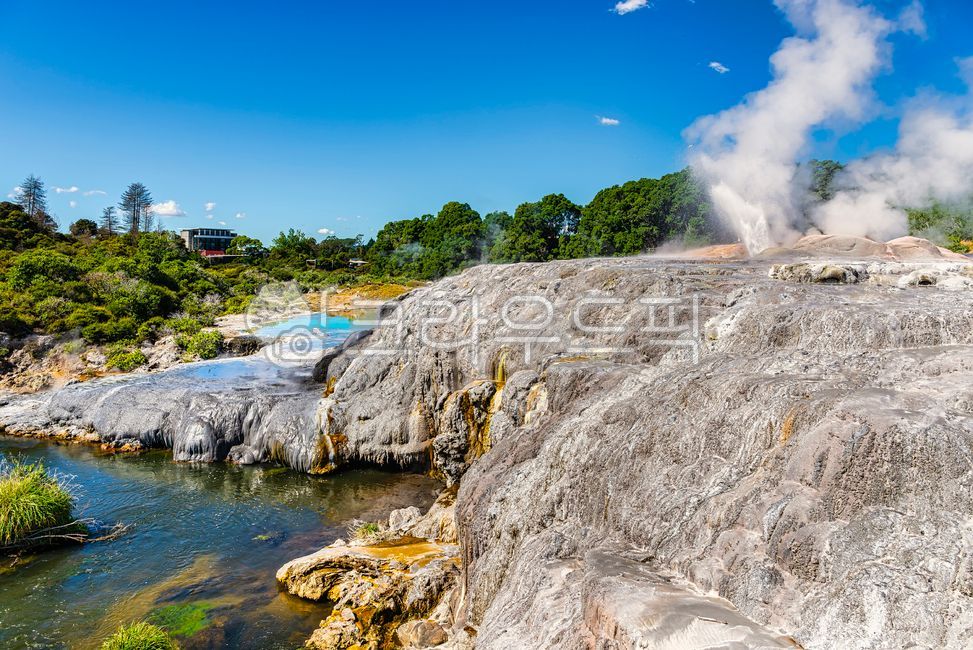 brimstone,forest,differentiation,Spa,geology,summer,scene,cloud,mountain,sight,Rotorua,volcano,sky,green,vapor,nature,tree,water,geyser,New Zealand,blue,outdoors,eruption,lake