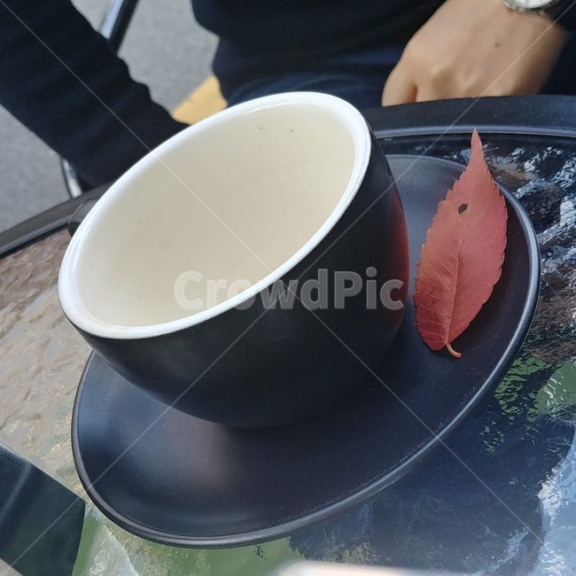 가을,가을감성,찻잔,낙엽,카페,받침접시,pottery,도기류