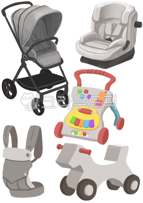 Baby products,strollers,walkers,horseback riding,car seats,baby carriers,illustrations,drawings,childcare