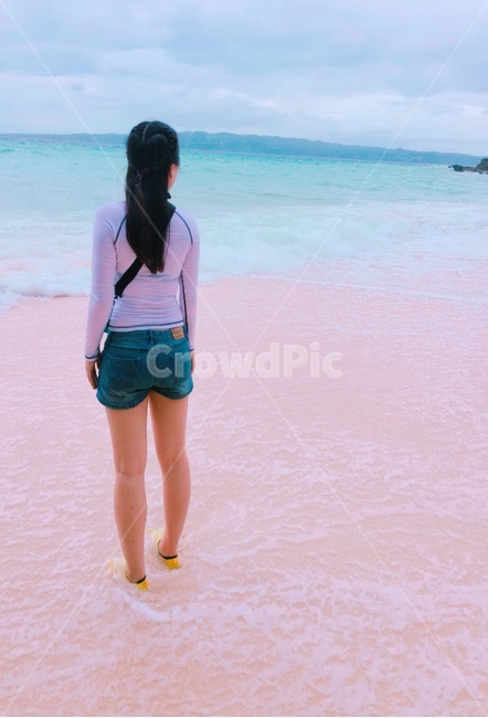 보라카이,뒷모습,하늘,바다,모래사장,해변,바다,beach,sea,사람,인물,인간,human,person,여성,여자,woman,female,lady