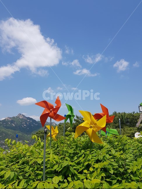 바람개비,풍경,산,하늘,배경,구름,맑음