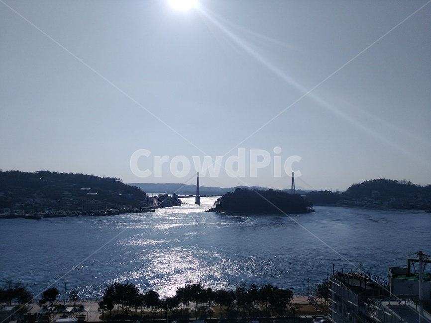 여수,바다,오션뷰,여수바다,빛반사,빛나는바다,산