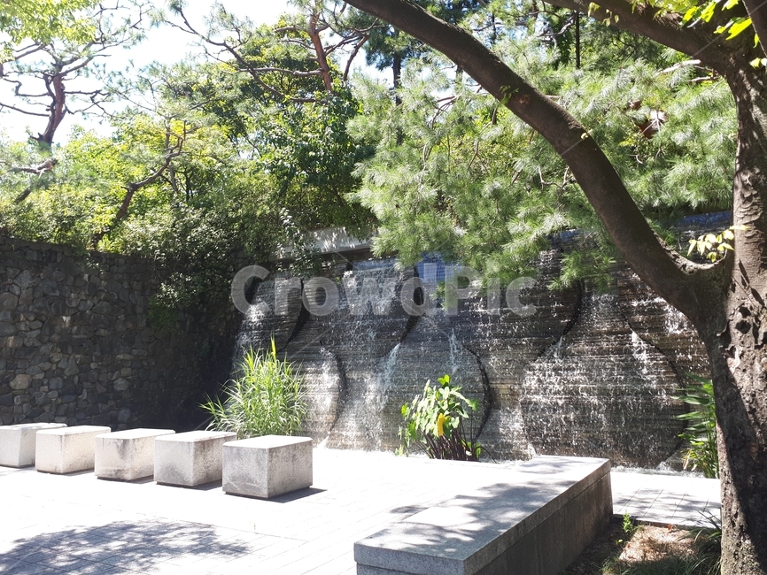 폭포,그늘,나무,공원,더위,여름,시원함
