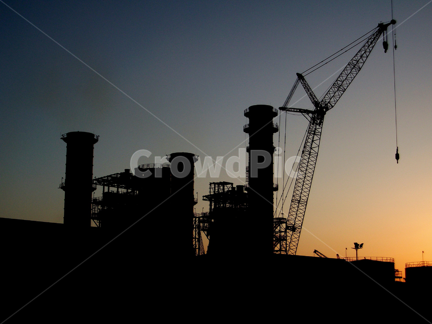 건설,현장,중장비,발전소,실루엣,굴뚝,여명,크레인,실루엣,그림자,silhouette,shadow,산업,industry,industrial