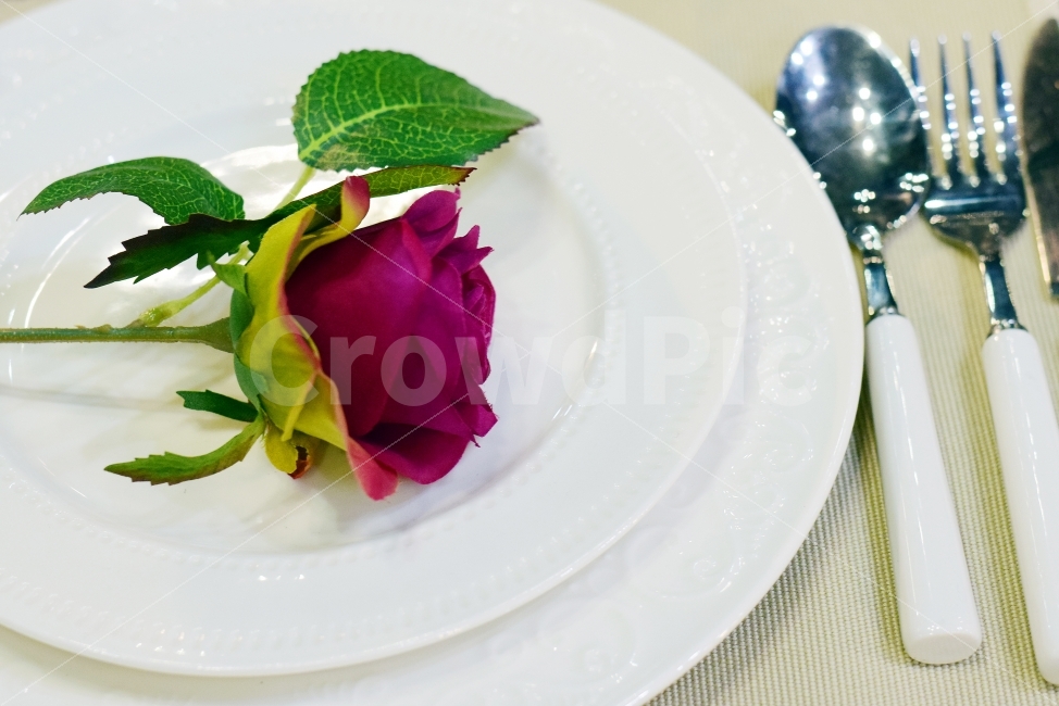 접시,장미,양식당,양식,포크,나이프,음식,식전,레스토랑,셋팅,식물,자연,plants,nature,꽃,flower