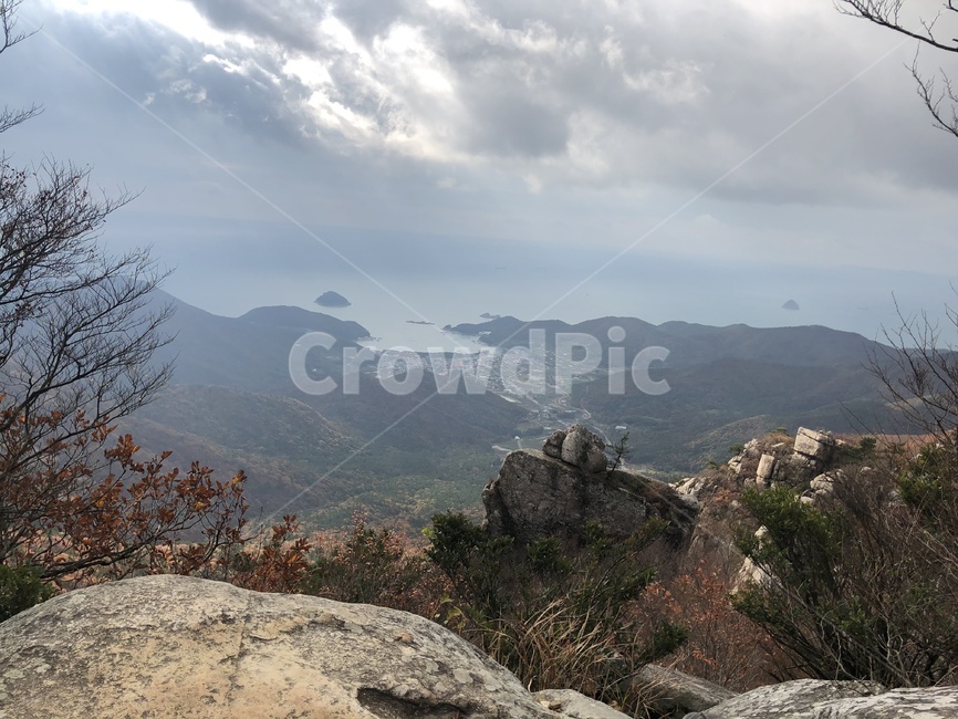 숲,등산,정상,나무,돌산