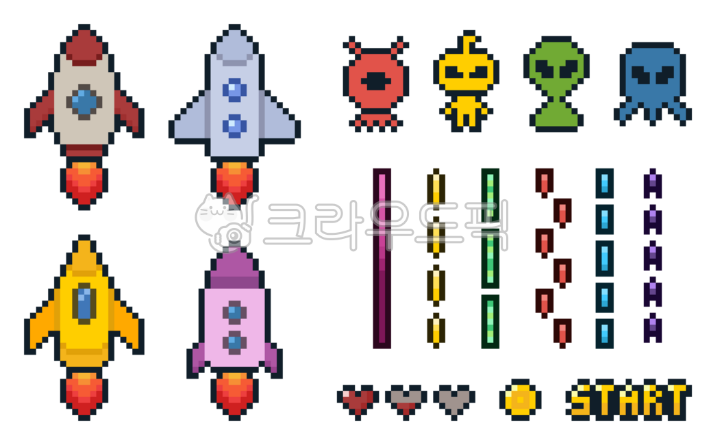 space,classic,arcade,attack,monster,colorful,rocket,missile,launch,heart,coin,coin,text,start,pixel,pixel art,dot,8-bit,game,retro,cute,icon