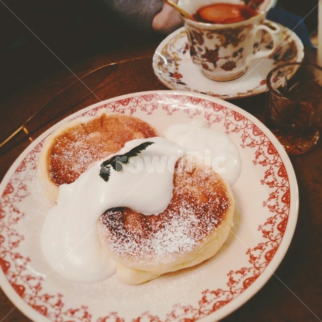 팬케잌,접시,차,찻잔,음식