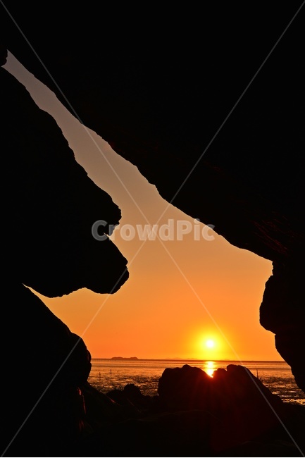 nature,자연,light,빛,flare,플레어,outdoors,옥외,영광,백수,해식동굴,바다,해안,해변,일몰,해넘이,노을,황혼