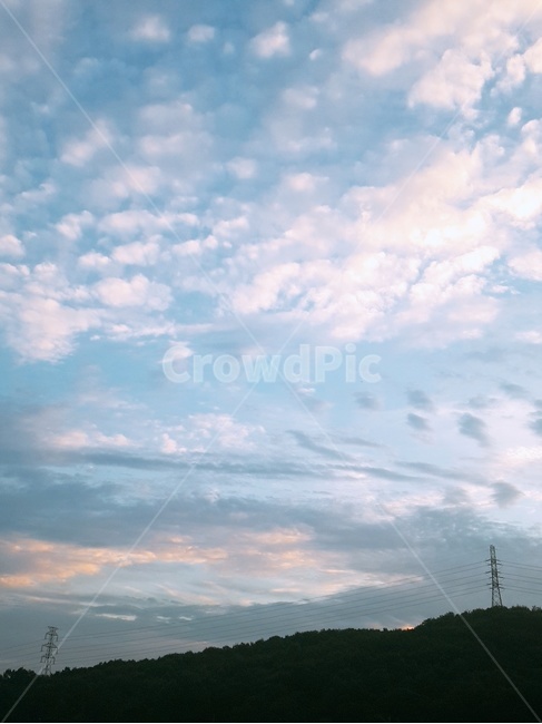 구름,하늘,산,전깃줄,노을,자연,풍경,nature,landscape,outdoors,옥외