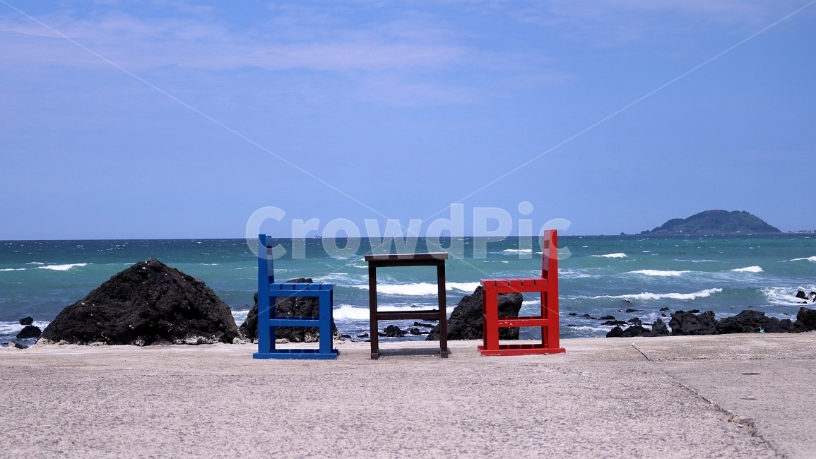 제주도,의자,바다,하늘,대칭,제주도,jeju,jeju island,사물,물건,오브젝트,thing,object,matter,outdoors,옥외,water,물,nature,자연,ocean,대양,sea