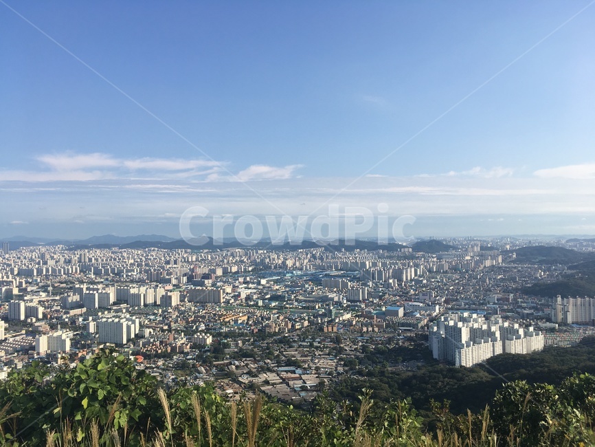 등산,풍경,산,하늘,도시,맑은하늘,파란하늘