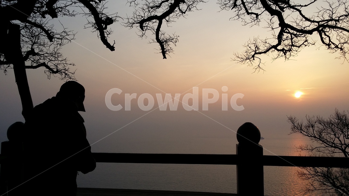 노을,붉은노을,sunset,모자쓴모습,뒷모습