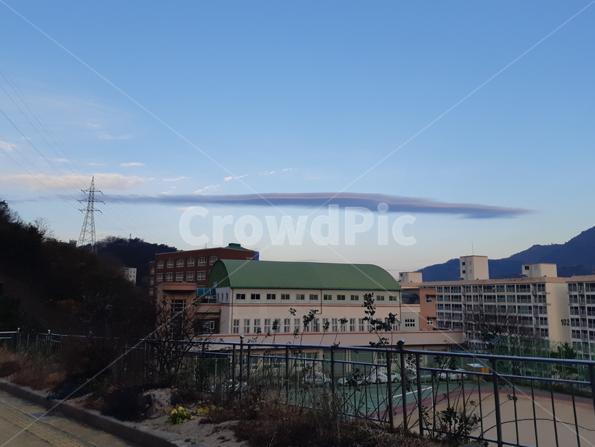 학교,하늘,노을,구름,자연