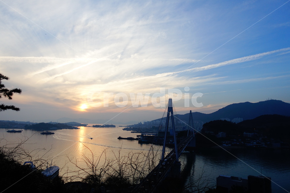 여수,돌산대교,여수돌산대교,노을,다리,일몰,자연,풍경,nature,landscape,watercraft,선박,vehicle,차량,transportation,교통