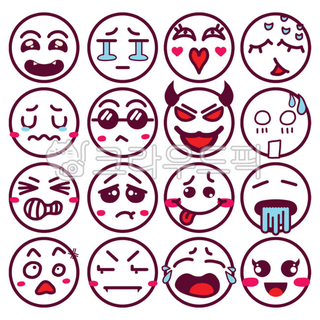 Emoticon,emoji,expression,sticker,dakku,illustration,clip art,design,graphic,cute,laughing,smile,tears,love,happiness,joy,devil,surprise,melon,vomiting,staring,cuteness,shabang,pout,circle,line,line,outline,outline