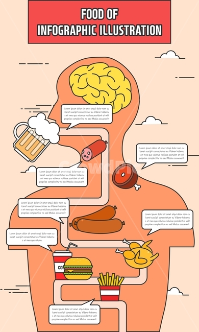 infographic,chicken,anatomy,flat design,sausage,brain,text box,graph,hamburger,French fries,text,chart,beer,element
