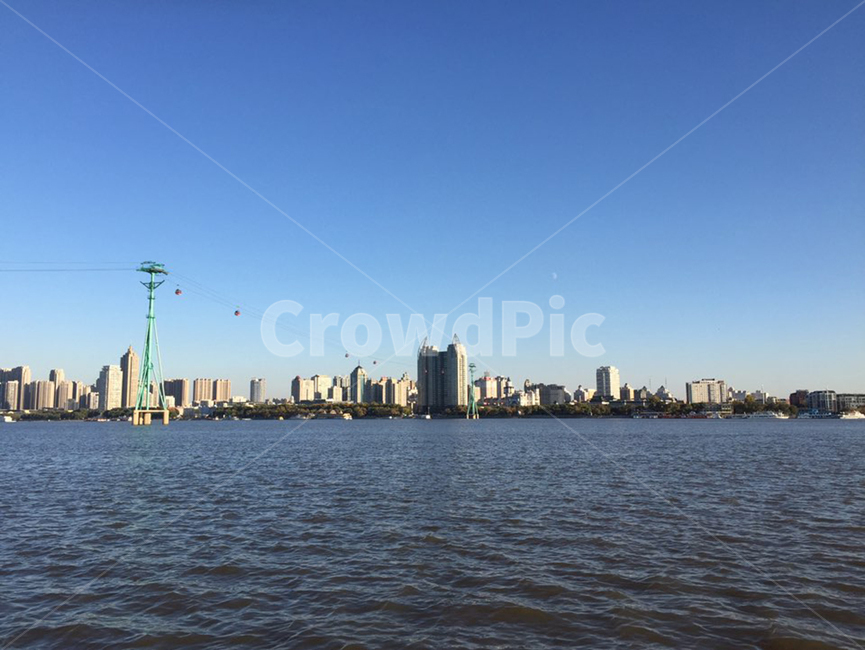 water,물,중국,china,건물,바다,상해,배,케이블카,보트
