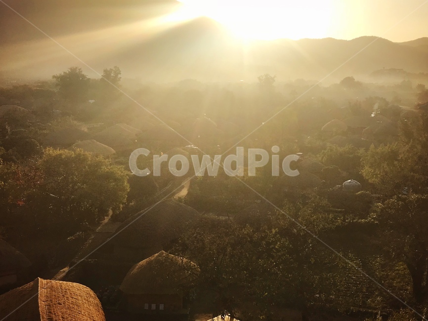 초가집,일출,햇살,낙안읍성,순천,시골,마을,풍경,landscape,country,rural,town,한국전통,한국문화,korean traditional,korean culture