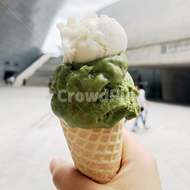 food,음식,cream,dessert,디저트,creme,크림,icecream,아이스크림,person,human,사람,인간,손,초록색,쑥,쑥아이스크림