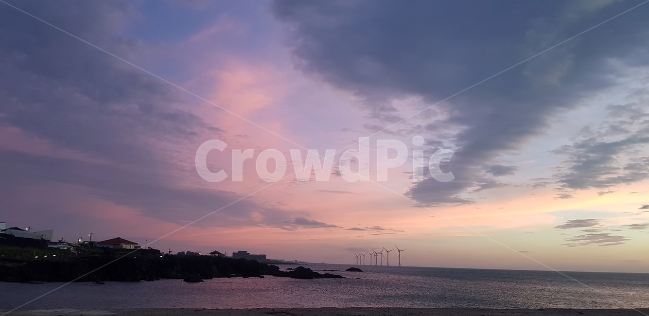 하늘,노을,풍차,바다,구름,보라하늘