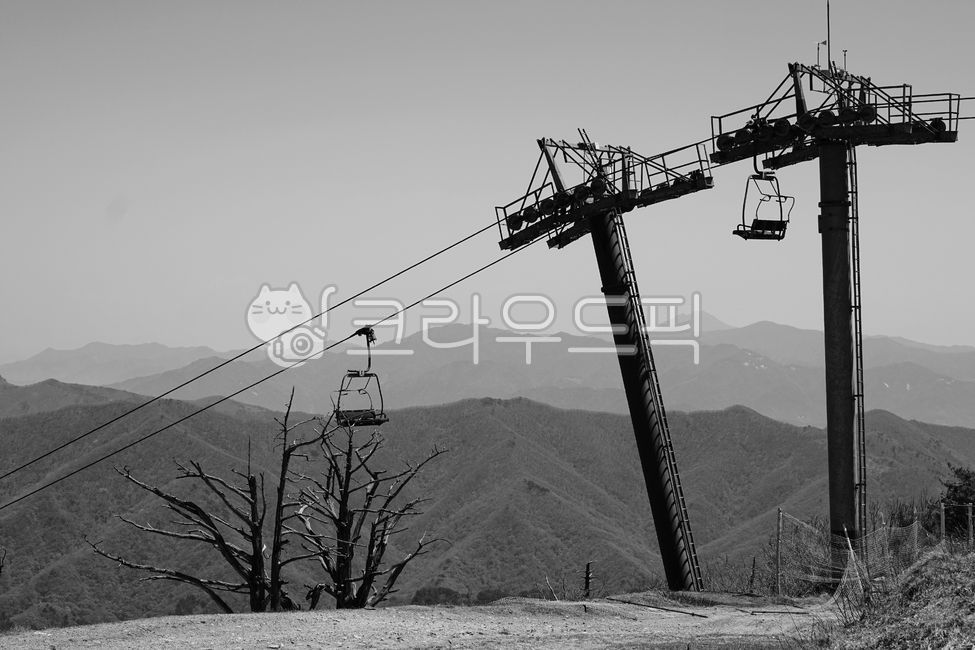 스키리프트,무주스키장,덕유산,흑백사진,스키