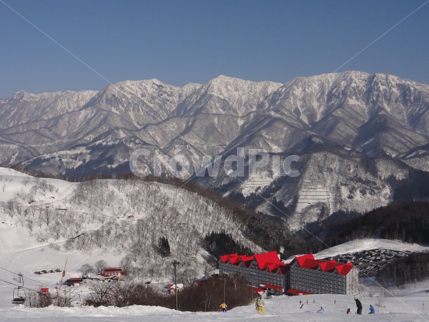 나가노,하쿠바,스키장,빨간지붕,눈