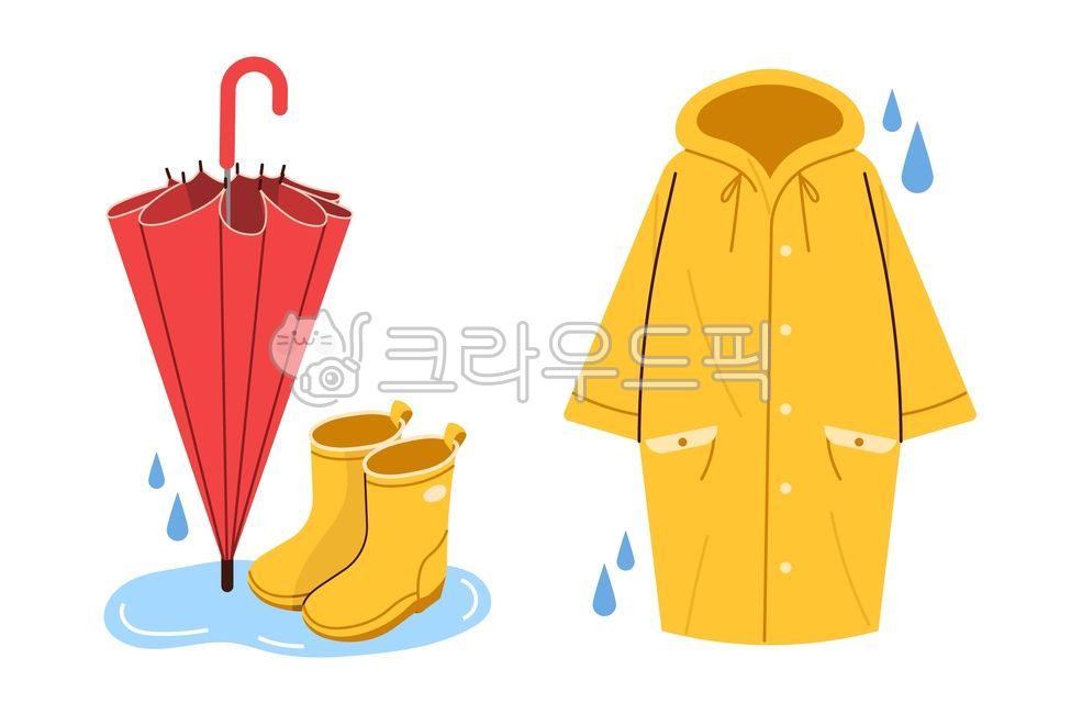 일러스트, 우산, 우비, 장마, 비, 사진,이미지,일러스트,캘리그라피 - woocat작가