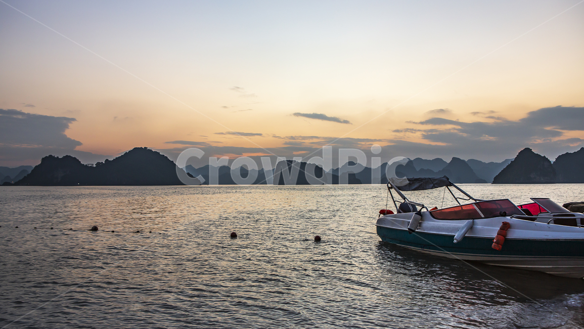 풍경,바다,하롱베이,티톱섬,일몰,자연,풍경,nature,landscape,vehicle,차량,watercraft,선박,transportation,교통