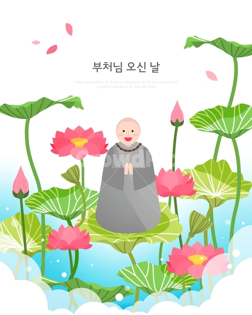 연꽃,연잎,스님,종교,부처,석가탄신일,전통,기념일,종교,신앙,religion,belief,faith,그래픽,일러스트레이션,graphic,illustration