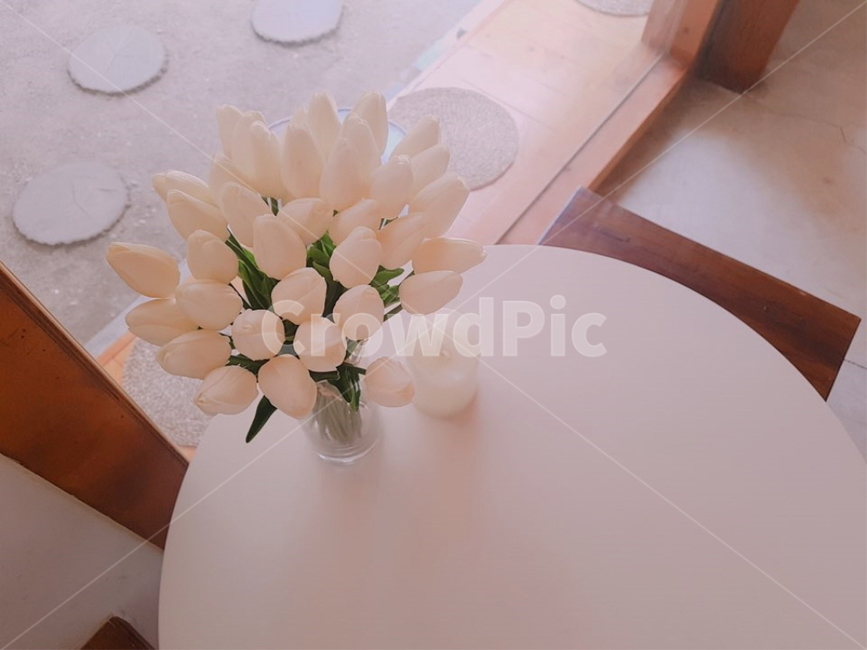 목재,한옥,튤립,조화,데코레이션,무드,감성,흰튤립,꽃병,꽃