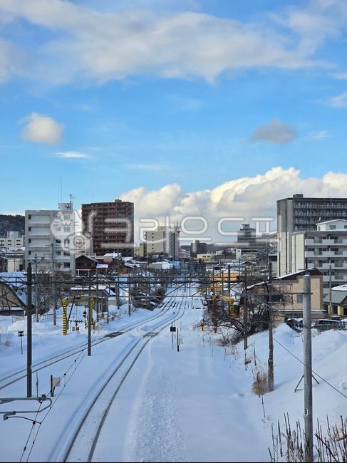 일본,기찻길,눈,눈오는,거리,기차역,하늘,설원,삿포로,홋카이도,설경