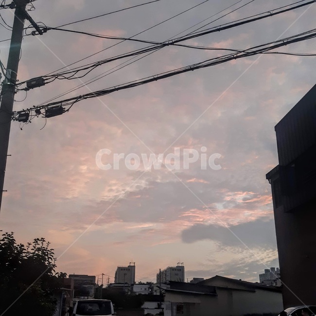 하늘,구름,여름,전봇대,노을,constructioncrane,건설크레인,저녁