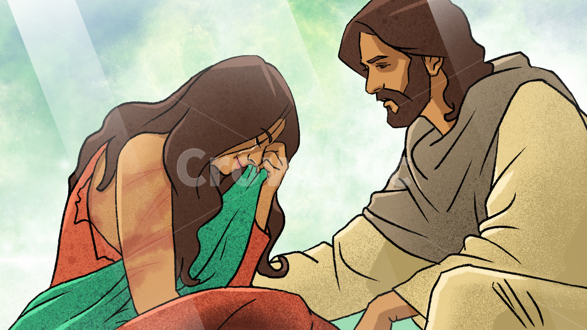 성경이야기,성경삽화,성경아트,성경일러스트,신약성경,예수님,수염,남자,위로,격려,여자,슬픔,부끄러움,눈물,종교,신앙,religion,belief,faith,그래픽,일러스트레이션,graphic,illustration